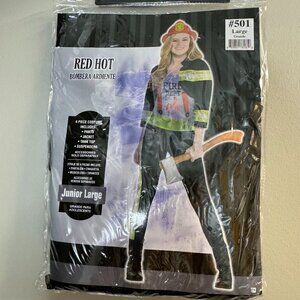 NWT Teen Girls Red Hot Firefighter Costume. 4 piece Set. Juniors Large (11-13)
